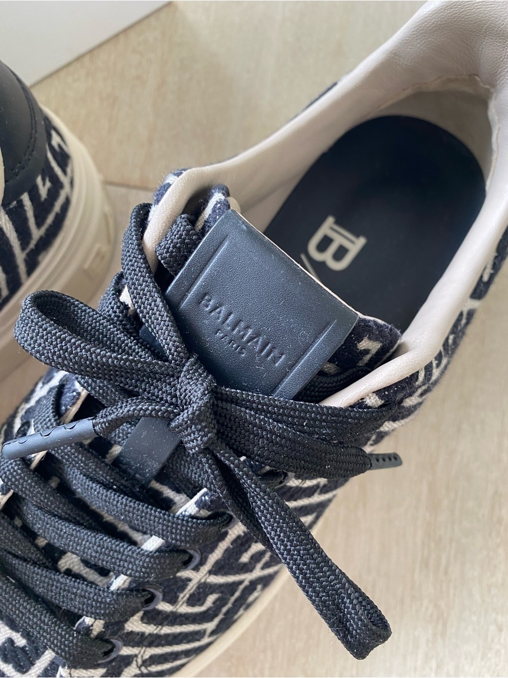 Balmain B-Court Monogram Jacquard Low-Top Sneakers in Black & Cream / Ivory 39 - Picture 8 of 14